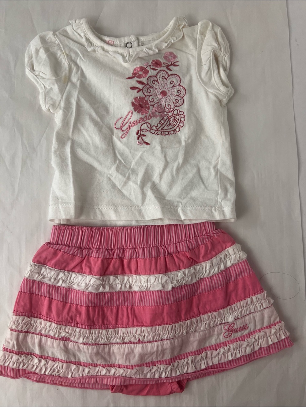 Guess Girls Pink & White Ruffle Skirt Set Size 3-6 months
